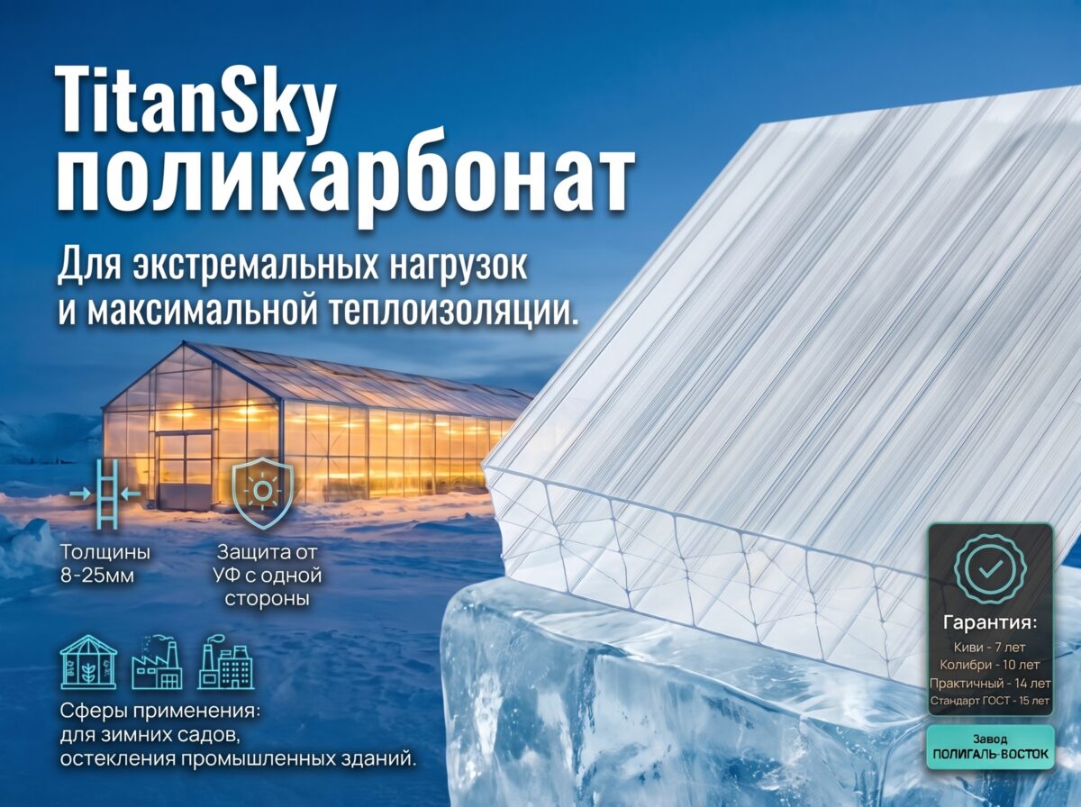 Сотовый поликарбонат 16 мм прозрачный Стандарт ГОСТ TSK 2100*12000мм